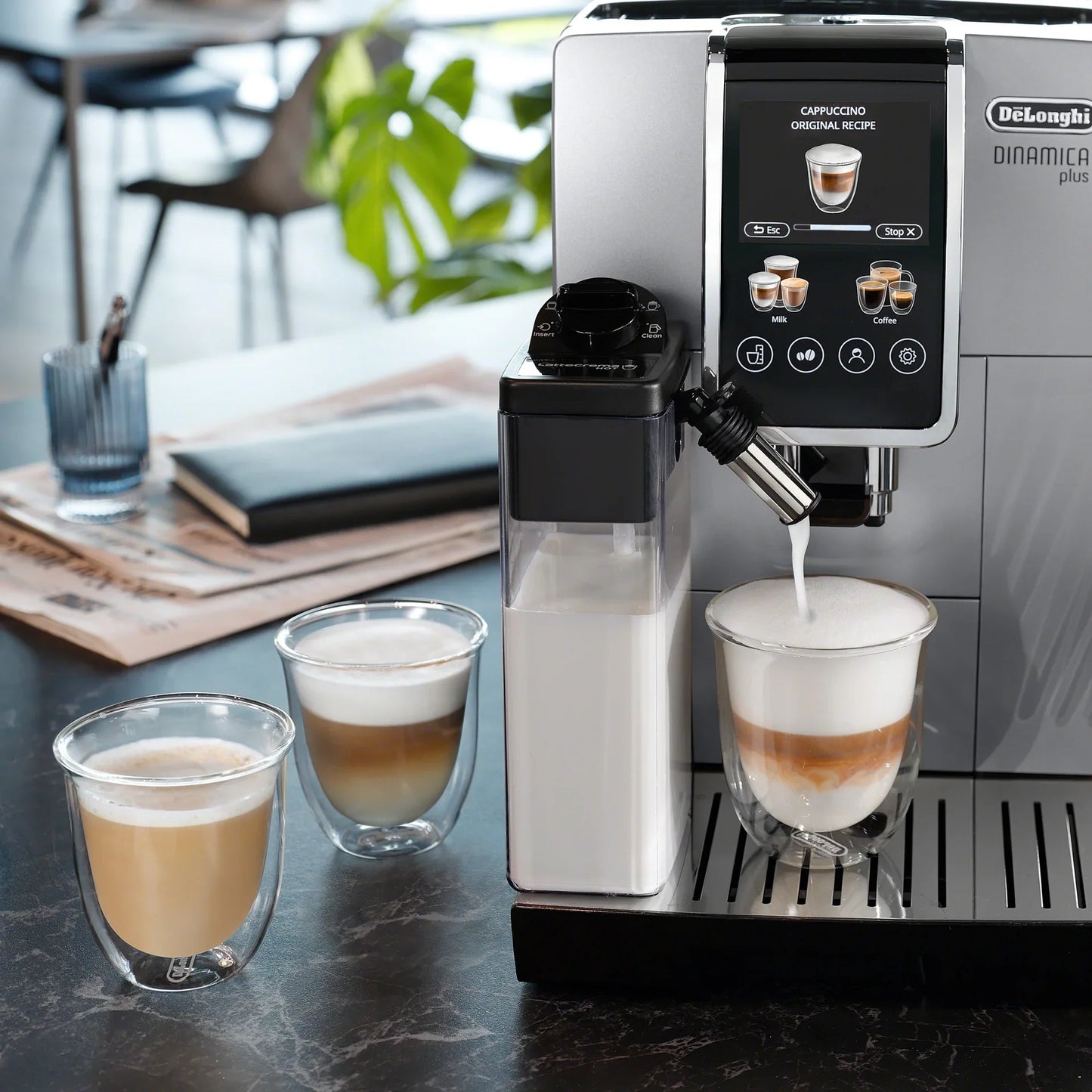 DeLonghi - Dinamica Plus Silver Super Automatic Espresso Machine with Milk Carafe (Non Connected) - ECAM38085SB