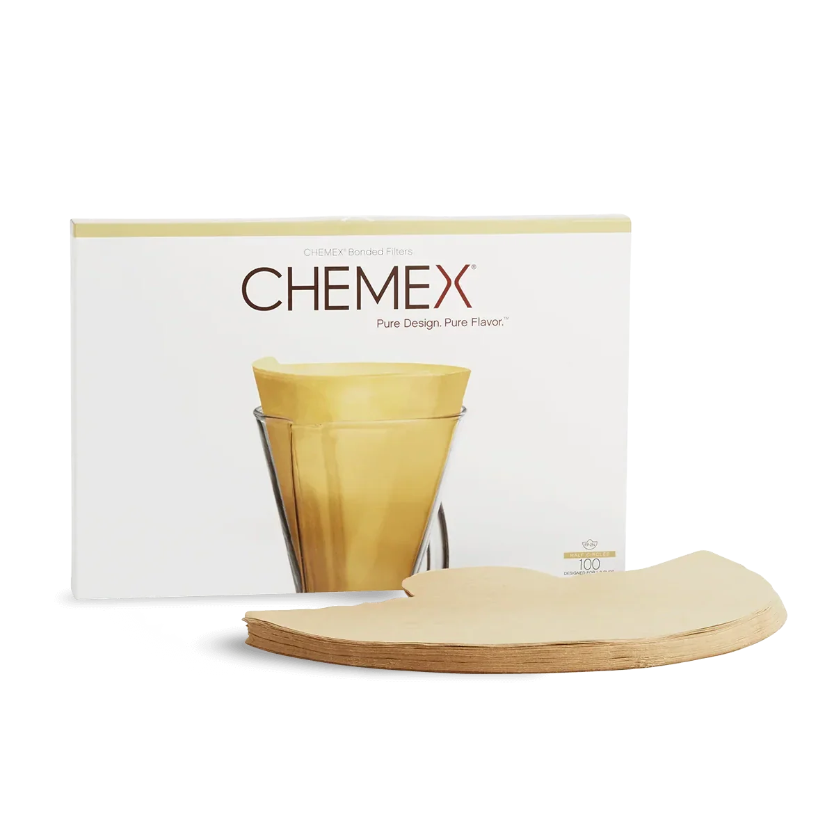 Chemex Bonded Unfolded Pint Size 13" Half Moon Filter Natural 100 Pack - FP-2N