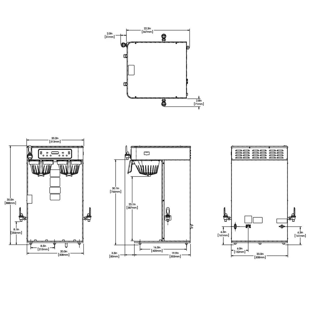 Bunn Infusion Series ICB Twin Tall Coffee Brewer, 120/240V Stainless Steel - 53200.6101