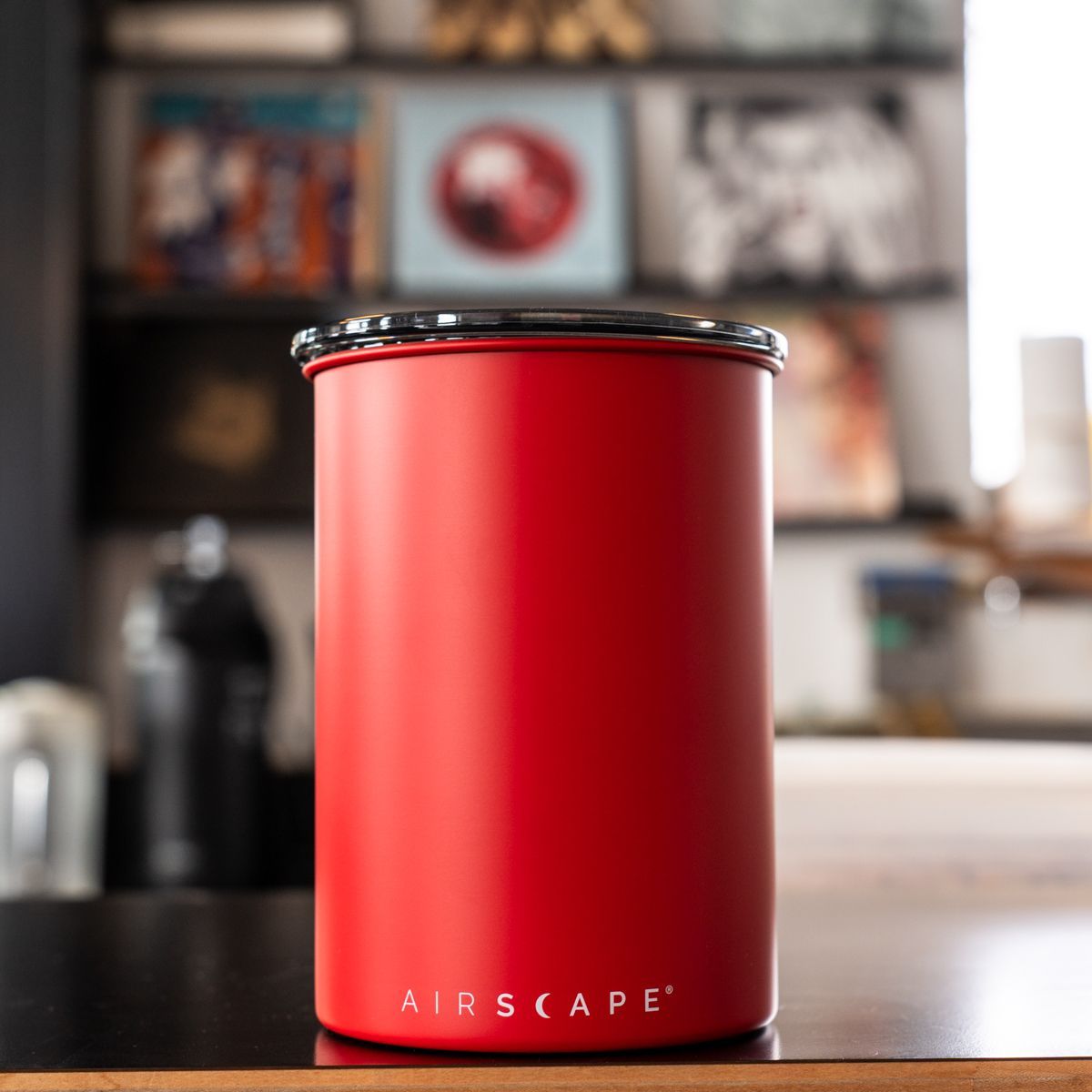 Planetary Design AirScape Classic Stainless Steel 64oz Coffee Canister 7" Medium - Matte Red with Smoke Lid AS2807