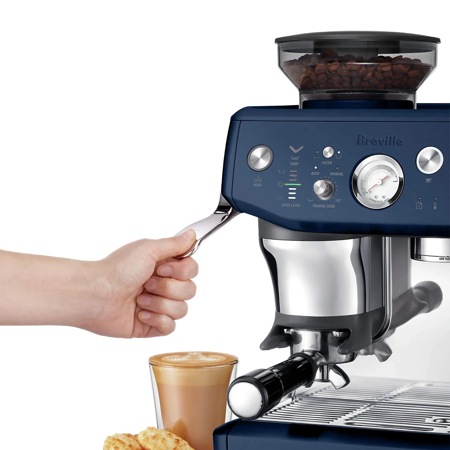 Breville - Barista Express Impress Semi-Automatic Combo Espresso Machine with Grinder Damson Blue - BES876DBL