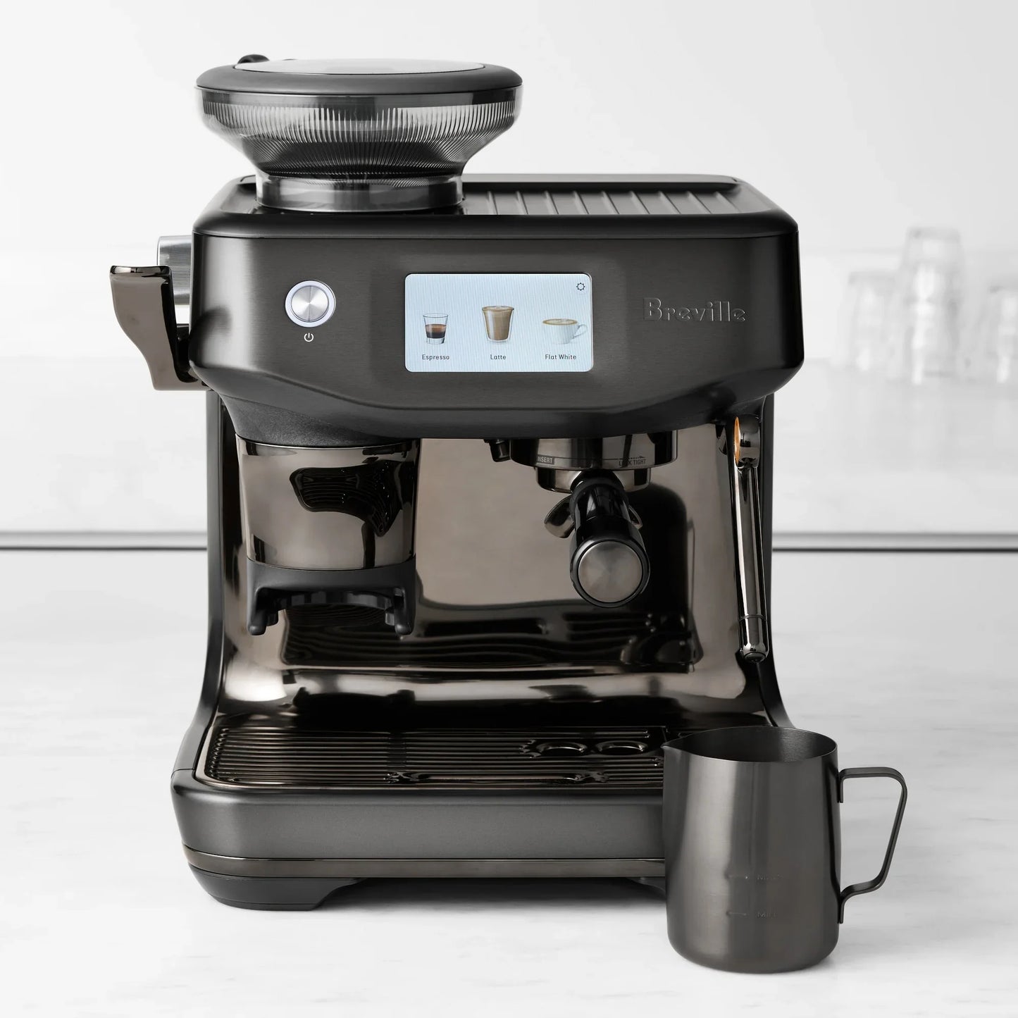 Breville coffee machine with a digital display on a white background