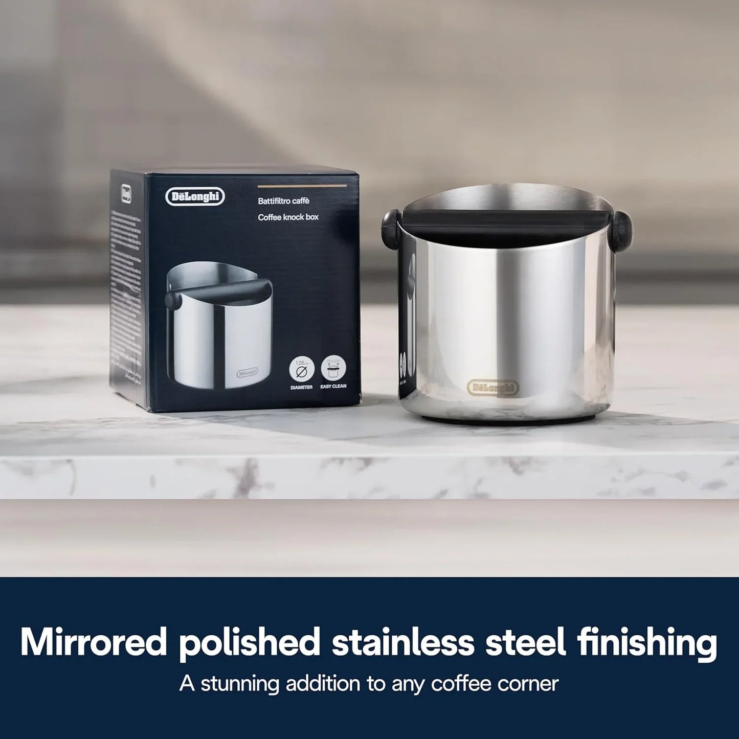Delonghi Coffee Large Easy Clean Knock Box Stainless Steel - DLSC072