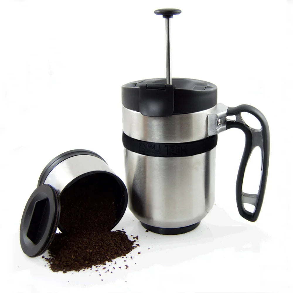 Planetary Design Double Shot Travel Press with Bru-Stop 16 fl. oz. - Brushed Steel - DS0116