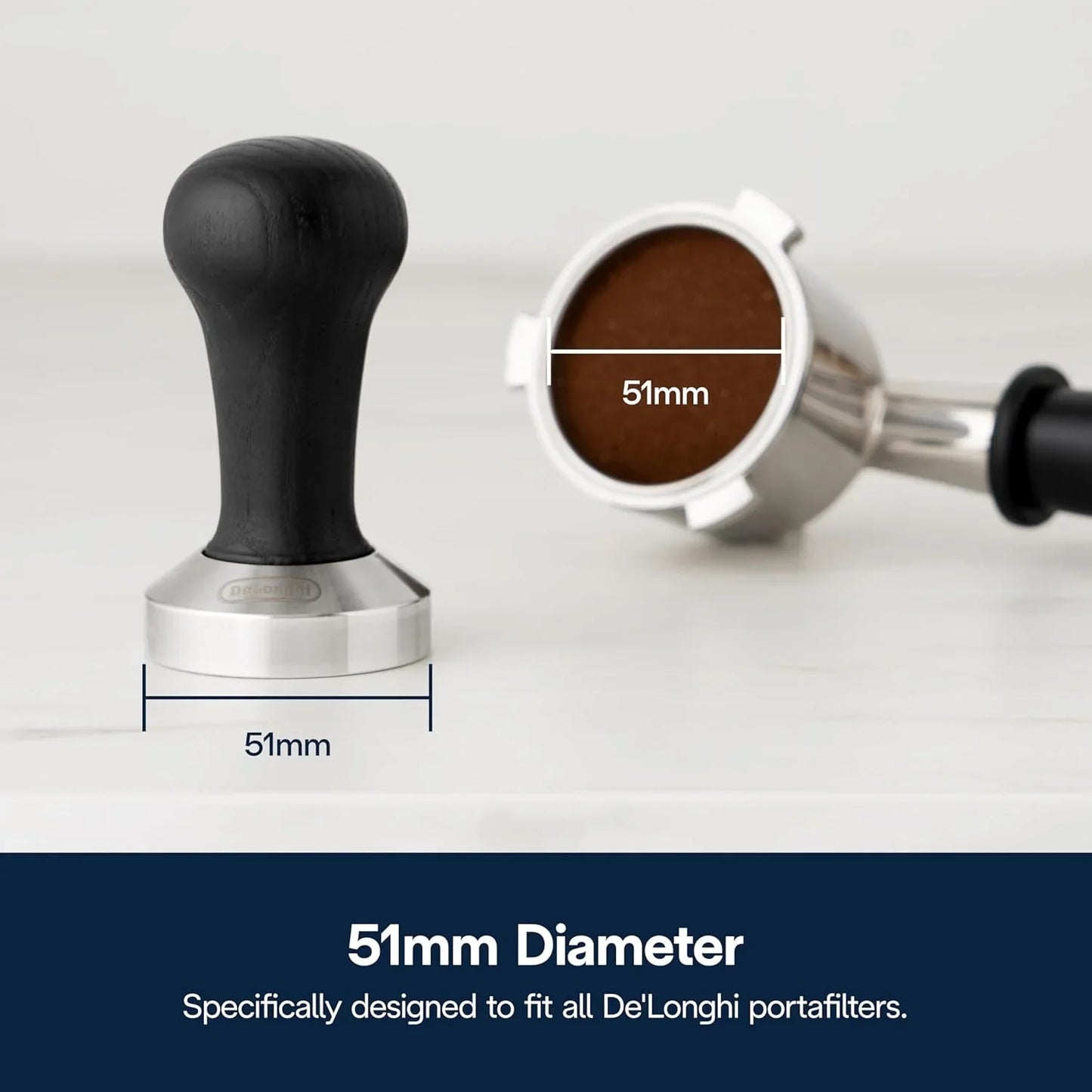 Delonghi Coffee Tamper Black Wood + Stainless Steel (51mm/1.97in.) - DLSC080