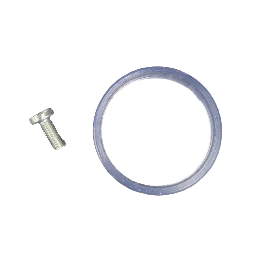 plastic ring and screw on a white background