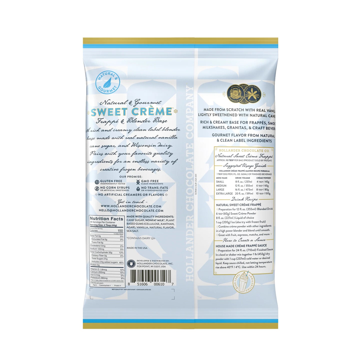 Hollander FRAPPE - Sweet Creme Base POWDER - 2.5lbs/ 1.13kg bag