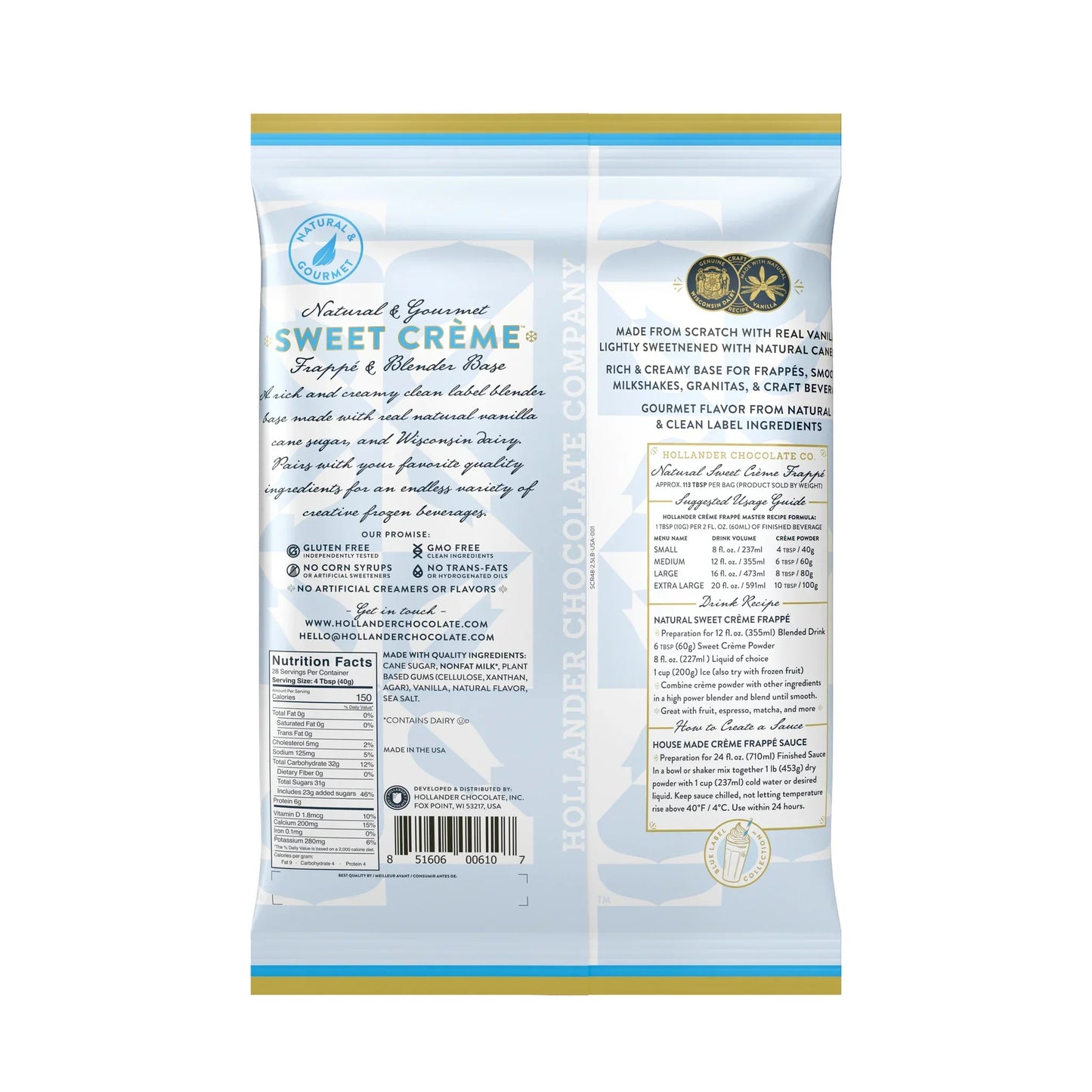 Hollander Frappe - Sweet Creme Base Powder - 2.5lbs/ 1.13kg Bag