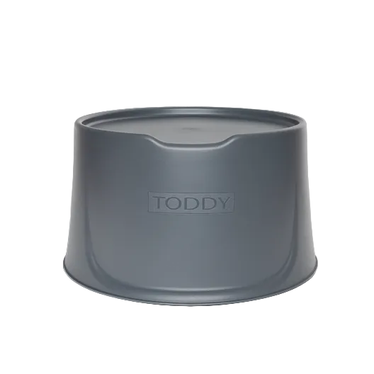 Gray stool with 'TODDY' branding on a white background