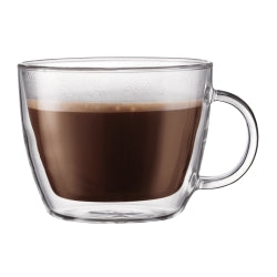 Bodum Bistro Doublewall Glass Mug 15 oz - Set of 2 (Short and Wide Latte Style)