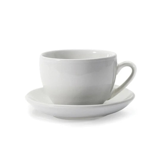 Danesco Cappuccino Cup & Saucer, 5oz / 170mL, SET OF 4, #19 WH, White, Porcelain. Dishwasher safe