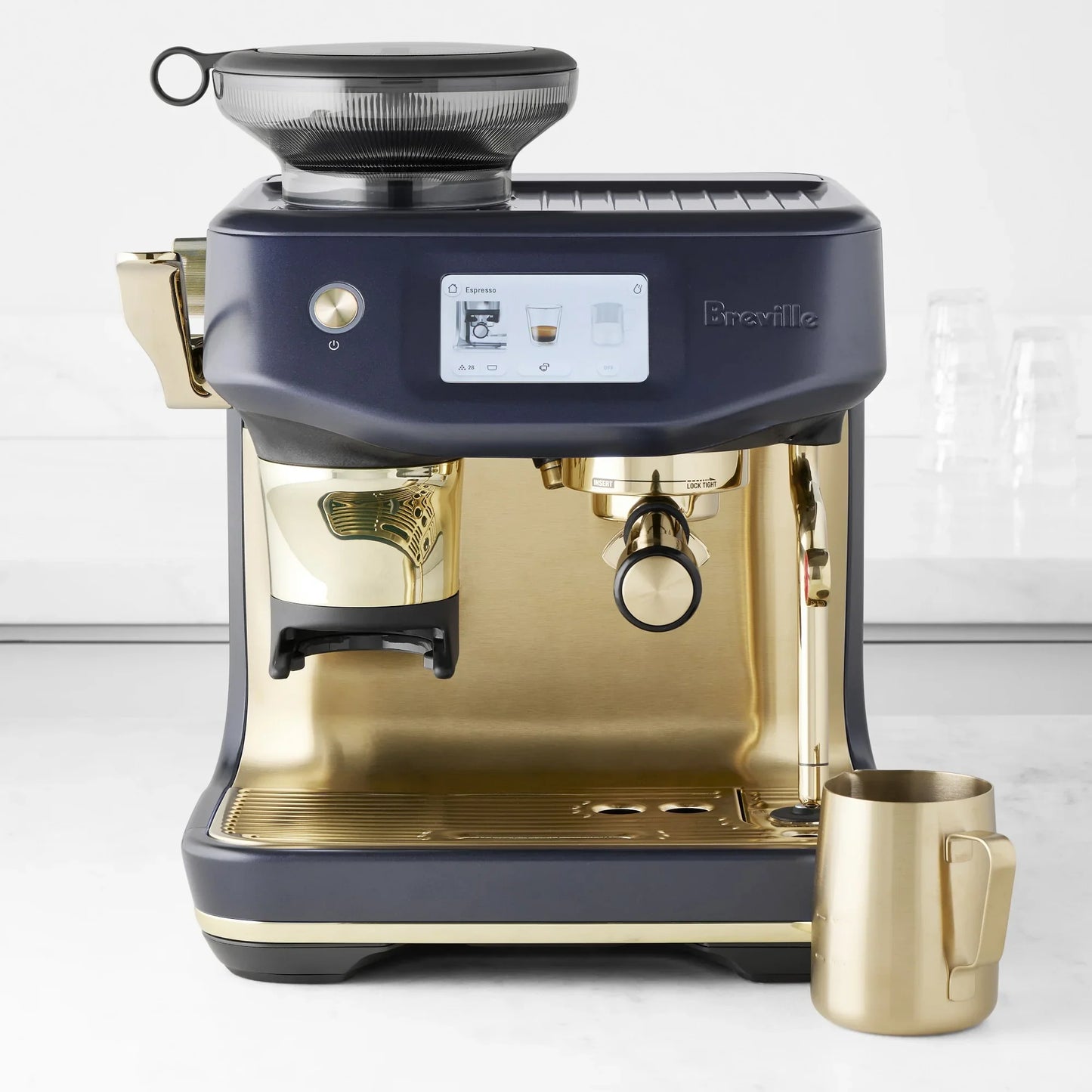 Breville - Barista Touch Impress Semi-Automatic Combo Espresso Machine with Grinder - Damson Blue + Brass Accents - BES881DBB