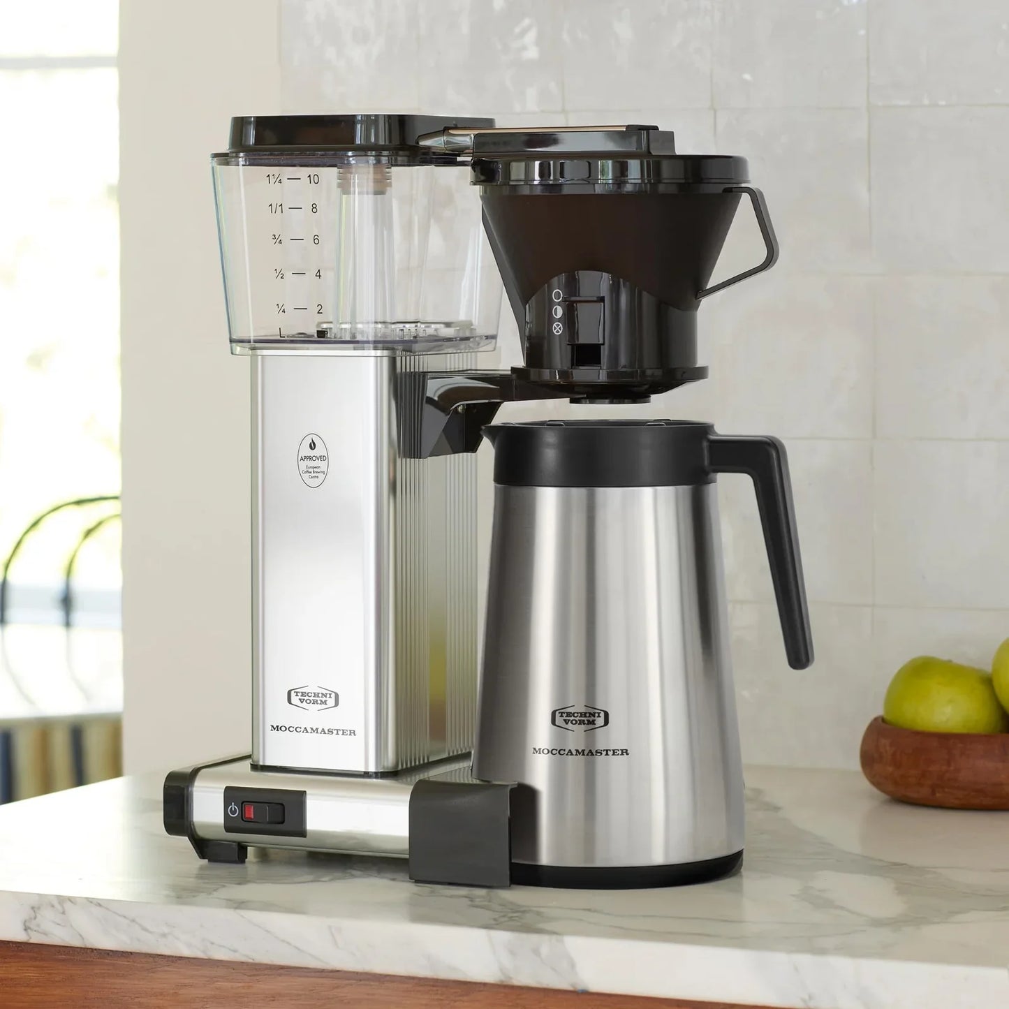 Technivorm Moccamaster - KBT Brewer, Polished Silver, w/1.25L/.40oz. Thermal Glass Lined Carafe - 79112/GL