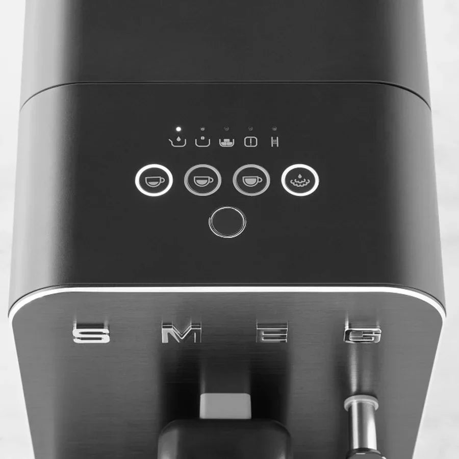 SMEG - Super Automatic Countertop Espresso Machine with Steam Wand Fully Black - BCC12FBMUS