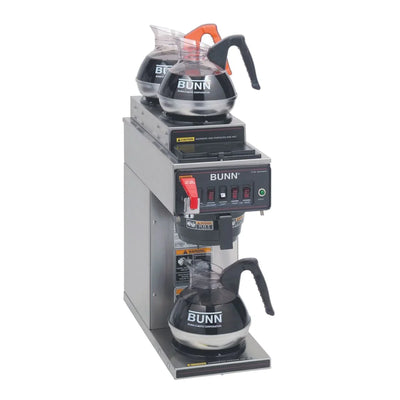 BUNN - Black 12 Cup Automatic Coffee Brewer with Two Upper & One Lower Warmer (Plastic Funnel) - 12950.6038