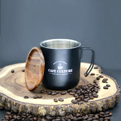 Danesco Cafe Culture Double-Wall Steel Mug 450ml - Black - 4244777BK