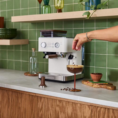 KitchenAid Walnut Wood Espresso Accessory Kit includes Hopper + Lid, Portafilter, and Tamper - KESWAS