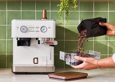 KitchenAid Walnut Wood Espresso Accessory Kit includes Hopper + Lid, Portafilter, and Tamper - KESWAS