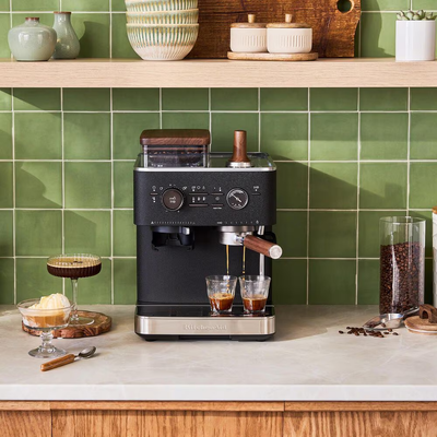 KitchenAid Walnut Wood Espresso Accessory Kit includes Hopper + Lid, Portafilter, and Tamper - KESWAS