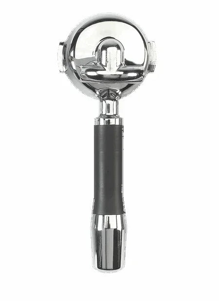 ECM Brass-Chrome Plated Portafilter with 2 Spouts - Angled Black and Chrome Handle - 89425