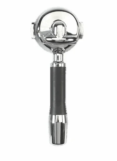 ECM Brass-Chrome Plated Portafilter with 2 Spouts - Angled Black and Chrome Handle - 89425