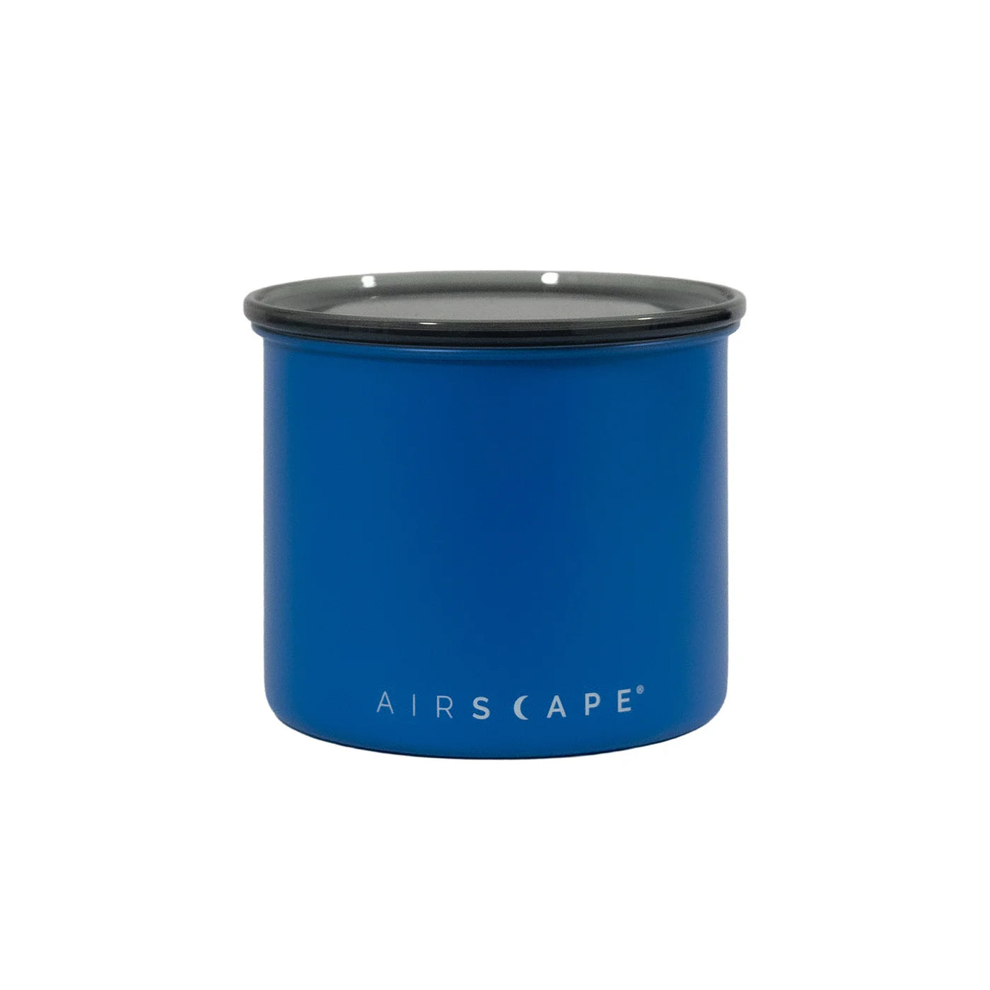 Blue container with black lid on a white background
