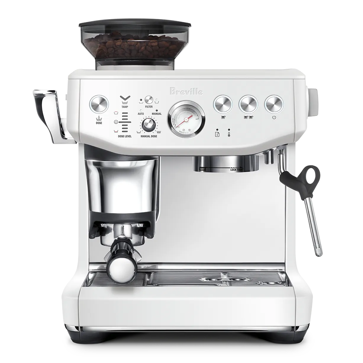 Breville - Barista Express Impress Semi-Automatic Combo Espresso Machine with Grinder Sea Salt White - BES876SST