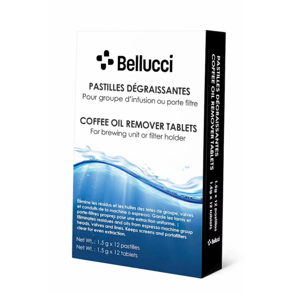 Box of Bellucci brand cleaning tablets on a white background