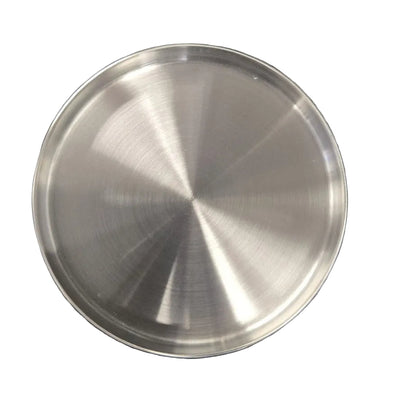 Round chrome hopper lid on a white background