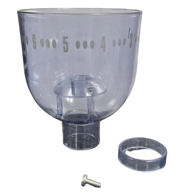 Light grey hopper with plastic ring and screw on a white background