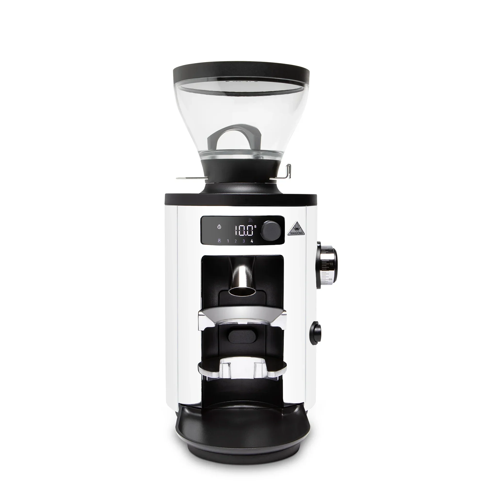 Coffee grinder with digital display on a white background