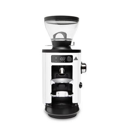 Coffee grinder with digital display on a white background
