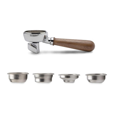 Lelit Walnut Handle 58mm Double Spout Portafilter Kit with 4 Baskets - LEPLA582W