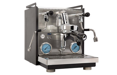 Professional espresso machine with two pressure gauges on a white background