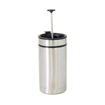 Planetary Design Steel Toe Travel Press with Bru-Stop 20 fl. oz. - Brushed Steel