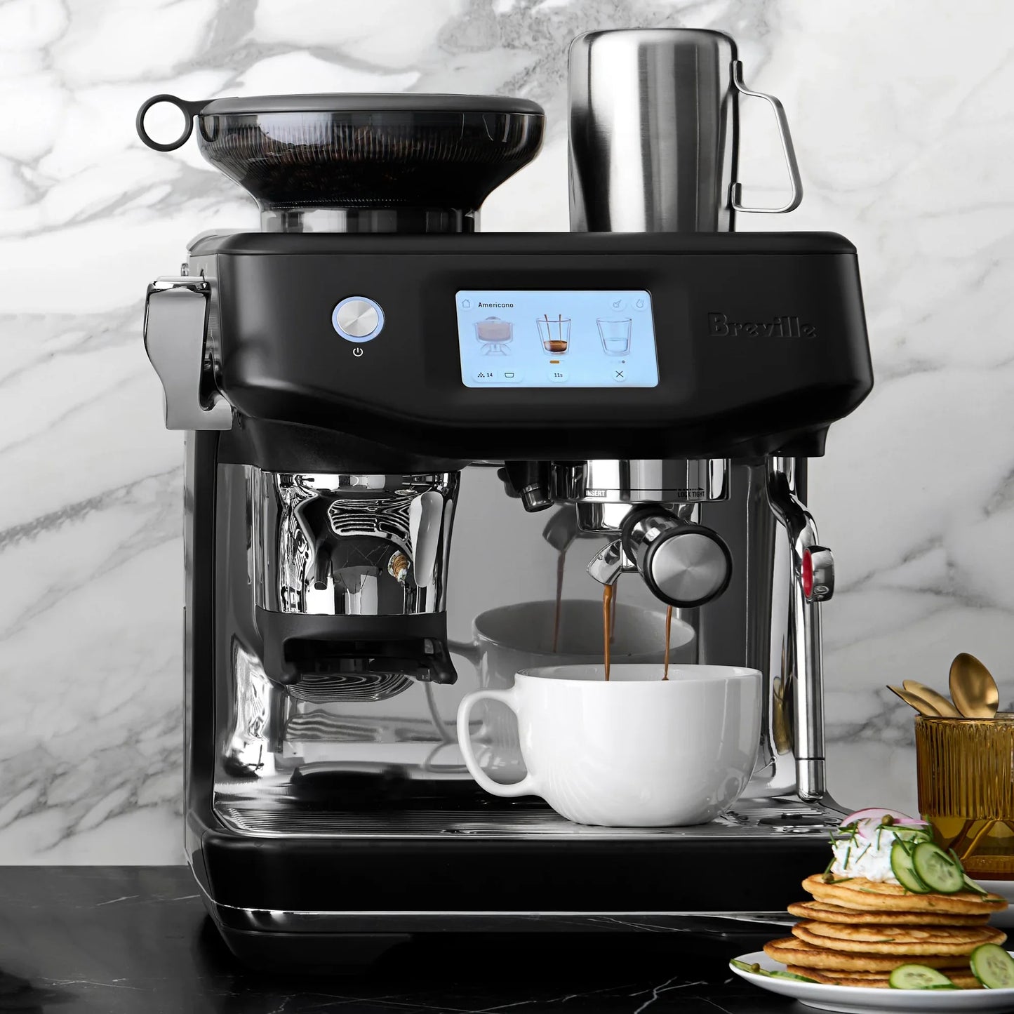 Breville - Barista Touch Impress Semi-Automatic Combo Espresso Machine with Grinder - Black Truffle - BES881BTR