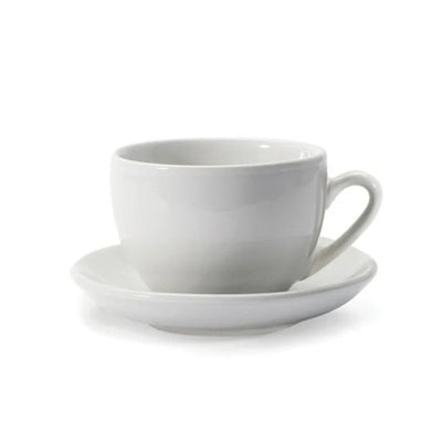 Danesco Cappuccino Cup & Saucer, 5oz / 170mL, SET OF 4, #19 WH, White, Porcelain. Dishwasher safe