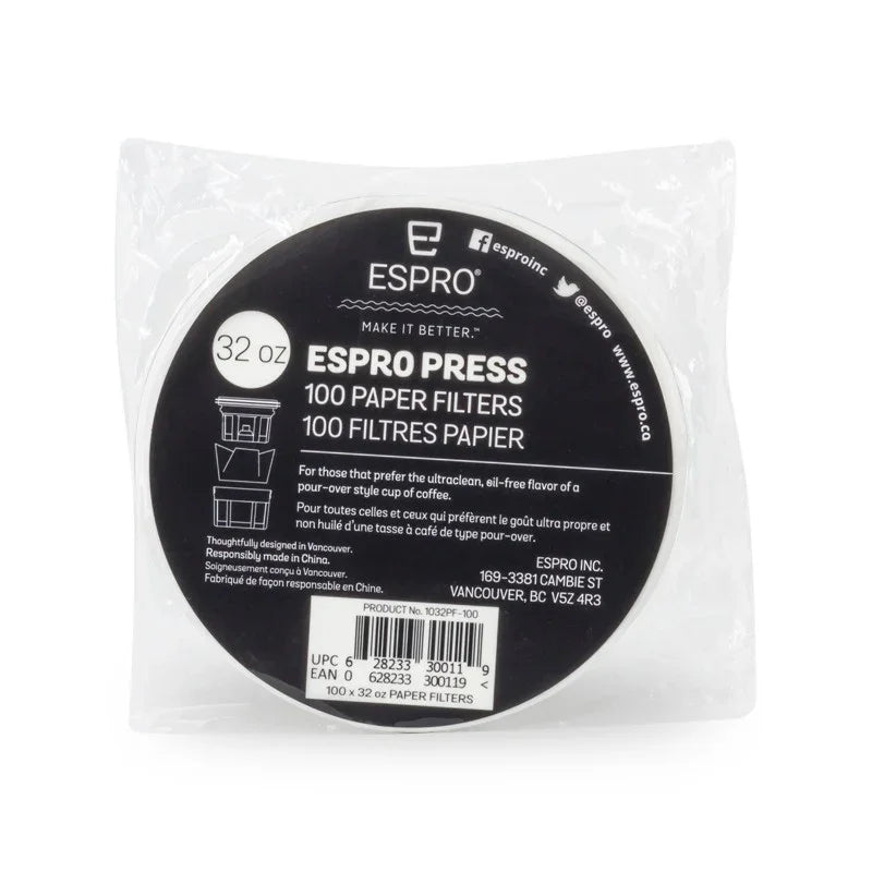 Espro Press Paper Coffee Microfilter 32oz/1L 100 Pack fits P3, P5, & P7