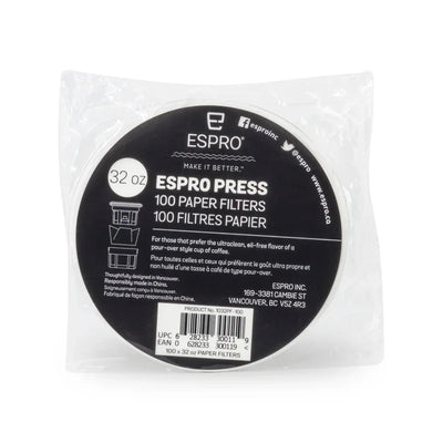 Espro Press Paper Coffee Microfilter 32oz/1L 100 Pack fits P3, P5, & P7