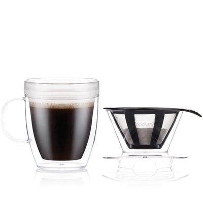 Bodum Pour Over Coffee Dripper and Double Wall Glass Mug 12oz / 0.35l - #K11872-10US