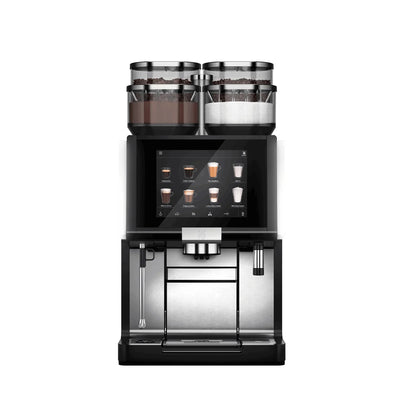 Coffee machine with a large screen on a white background
