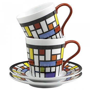 BIA Mosaic Set of 2 Cappuccino Cups & Saucers