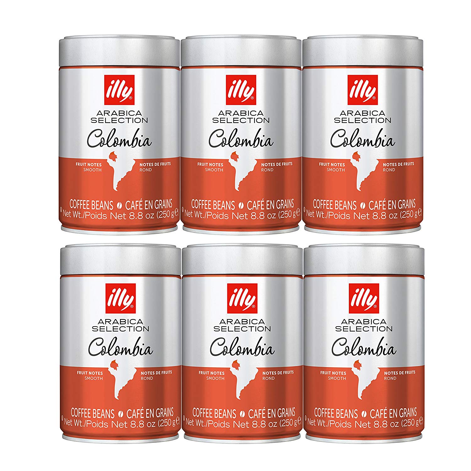 illy Arabica Selection Colombia Whole Beans 250g Tin - Case of 6 (ORANGE) - 6989