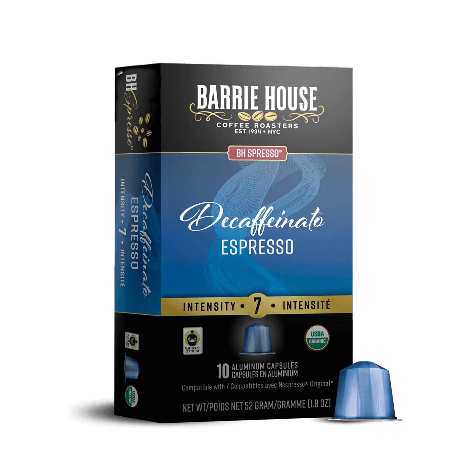 Barrie House Fair Trade Organic Decaffeinato Nespresso Compatible Capsule - Box of 10