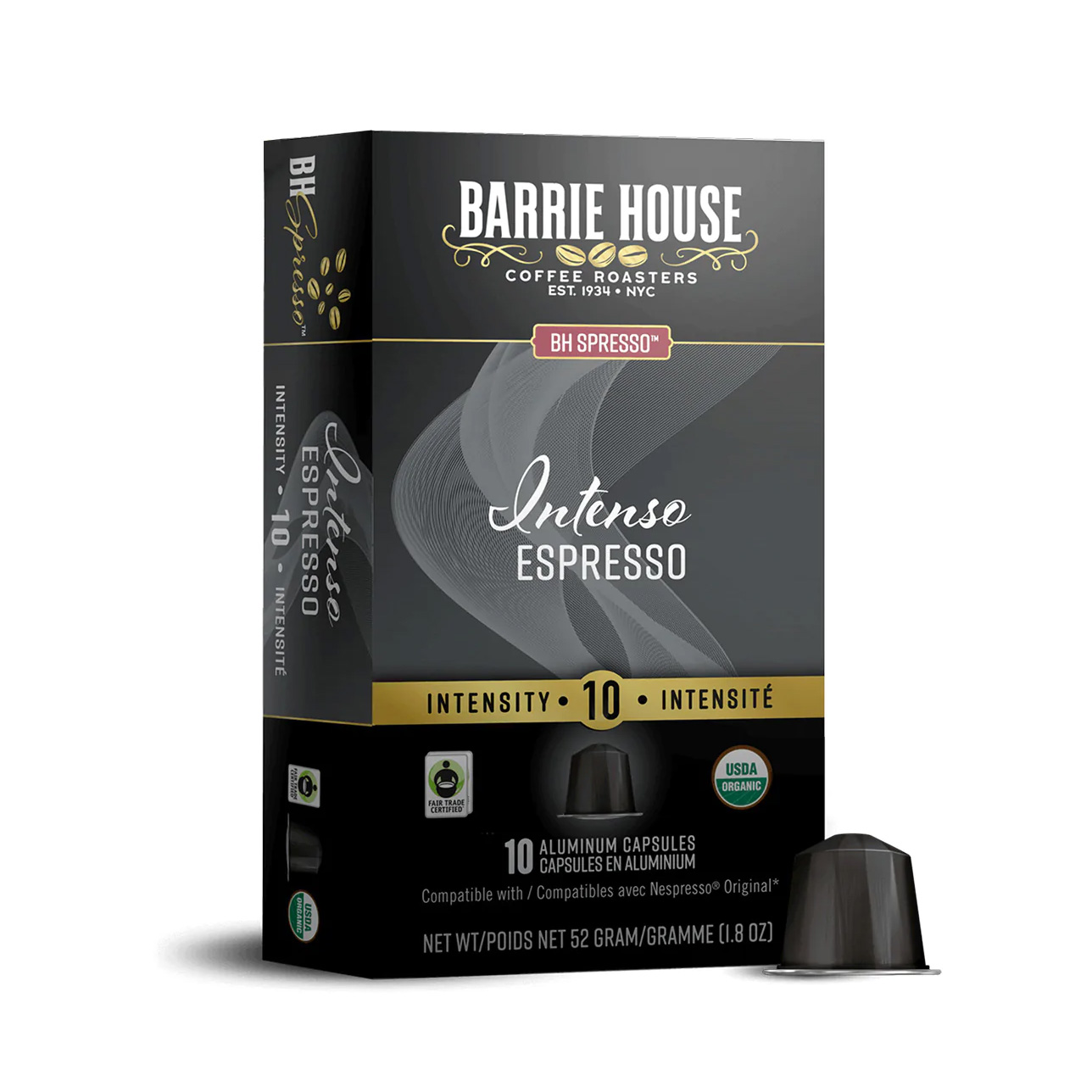 Barrie House Fair Trade Organic Intenso Nespresso Compatible Capsule - Box of 10